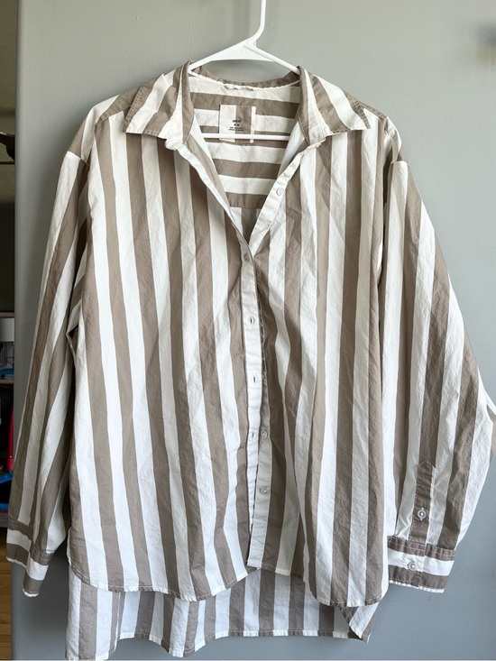aerie Tops - Super Oversized 100% Cotton Aerie Brown Striped Button Down